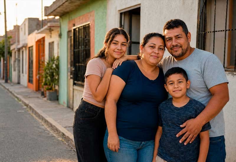 Familia sonriente en un parque, después de resolver su situación patrimonial con Capítulo Cero